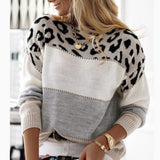 Leopard-Print Round-Neck Casual Sweater Autumn And Winter New Women's Knitted Shirt Women's Long-Sleeved Bottom