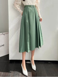 2022 Solid Spring Women Skirts High Waist Sweet Girl's Pleated Skirt Fashion Sashes Knee-length Thin Skirts for Women