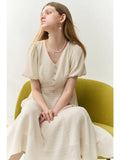 Elegant Vintage French Gentle Style Dress V-neck Temperament Slim Dress Lantern Sleeve For Women 2022 New Female