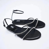 ZARZ Women Flat Sandals Summer 2022 New Fashion Golden Round Toe Bow Sexy Outer Wear Sandals And Slippers Women Beach Luxury