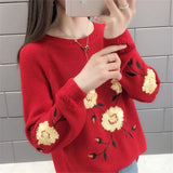 Winter Loose Casual Embroidery Sweat Sweater Lady Long Sleeve All-match Pullover Women Elegant Fashion Knitting