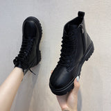 2025 New Black Handsome Martin Boots Women's Thick-Bottomed Short