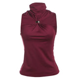 Spring And Summer New Women's Temperament Design Feeling Solid Half-High Collar Sleeveless Vest Slim Slim