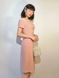 Design Elegant Vintage Dresses for Women Petal Sleeves O-neck Kawaii Bow Sweet Ladies Summer Retro Evening Dress