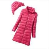 Korean Version Slim Light Down Jacket Female Long Slim Standing Collar Can Take Off The Hat Women's Large Size Coat Tide-Outfit