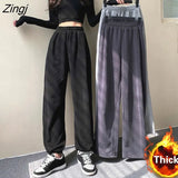 Waisted Pants Women Harajuku 3XL Thicker Autumn Workout Chic Ladies Trousers All-match Simple Basic Gray New Design