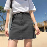 Casual High Waist Pencil Denim Skirts Women 2019 Summer Black Blue Solid Pockets Button All-matched Jeans