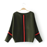 autumn new vertical stripe contrast loose pullover sweater women short bat sleeve