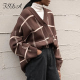 2021 Oversized Cardigan Women V Neck Autumn Winter Long Sleeve Brown Loose Casual Sweater Knitted