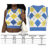 Sweater Vest Women Black Sleeveless Plaid Knitted Crop Sweaters Casual Autumn Preppy Style 2020 tops V Neck