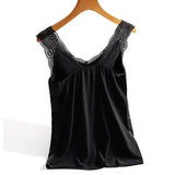 Satin Summer Tops White For Women 2021 V Neck Plus Size Sleeveless Lace Tank Tops Summer Female Silk Backless