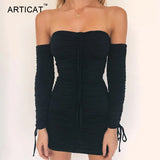 Women Autumn Winter Bandage Dress Women 2020 Sexy Off Shoulder Long Sleeve Slim Elastic Bodycon Party Dresses