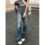 Women's Straight Jeans High Waist American Style Streetwear Vintage Pants Chic Design Casual Ladies Denim Wide Leg