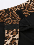 Leopard Splice Elastic Waist Flare Leg Pants- Outfit