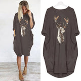 Sleeve T Shirt Christmas ELK Sequin Dress Oversized Long Tops Casual Loose Mini Dresses Streetwear Vestidos Wrap