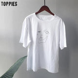 summer t-shirts character printing tops tees solid color white t-shirts women drinking girls