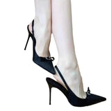 Spring And Summer New Densate High Heels Female Fine Heel Bow Temperament French Pointed Single Shoes