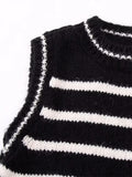 Striped Sweater Vest For Women Knitted Sleeveless Vest Woman Round Neck Cropped Sweaters Winter Women's Sweaters