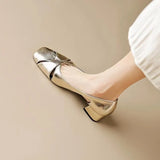 Vintage Silver Shallow Mouth Sandals Women's Low Heel Summer 2025 New Style Elegant Soft Leather Square Head Thick Heel Mary Jane