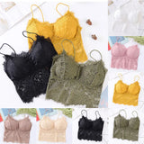 Summer Crop Tank Top Women Fashion Deep V Lace Bras Embroidery Floral Tank Top Bra Wrapped Chest Camisole Padded