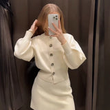 Women's Clothing 2025 Spring New Flower Button Decoration Knitted Shirt Skirt