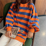 Harajuku Winter Hoodie Women Loose Korean Style Sweatshirt Autumn Streetwear Stripe Hoodies Pullovers Large