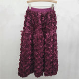 Elastic Waist A-line 3d Rose Flowers Design Maxi Skirt- Outfit