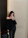 Off-Shoulder Zipper Knitted Jacket- Outfit