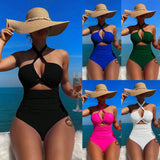 2025 New Bikini Solid Color Sexy High-Waisted Bikini Swimsuit