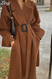 Spring Autumn Long Brown Black Striped Oversized Trench Coat for Women Belt Luxury Designer Clothes Runway Fashion