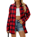 Zingj New Autumn / Winter 2024 Lapel Retro Hook Flower Casual Long-Sleeved Plaid Shirt-Outfit