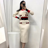 Long Sleeve Women Sets New 2021 Autumn Winter Short Knitted Cardigan Jacket + Women'S Slim Knit Skirts 2 Pieces