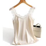 Sexy Lace Tank Tops Women Silk Sleeveless V Neck Womens Camisole Halte Tank Top Feminino Slim White Summer Woman