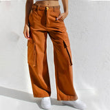 Loose Wide Leg Straight Leg Multi-Pocket Cargo Jeans-Outfit