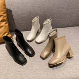 Zingj Heel Martin Boots Female 2024 Autumn And Winter New Korean Version Of Fashion Square Head Thick Heel Rear Zipper Short Tube Martin