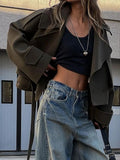 Sleeve Casual Wool Cropped Coat Women Fashion V-neck Short Warm Cardigan Jacket 2023 Autumn Female High Street