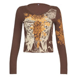 Indie Fairy Grunge Crop Top 90s Vintage Graphic Print Long Sleeve Women Crop Top Harajuku Autumn Spring Female Tees