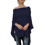 Women Autumn Fashion Cloak Sweater Casual Off Shoulder Loose Slash Neck Knitted Batwing Sleeve Sweater Pullover Poncho