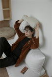 Brown Velvet Blazer Badge Shoulder Pad Ladies Blazer Coats And Jackets With Scarf Casual Blazer Women Fall