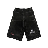 Pocket Embroidered Letter Print Jeans Men's Shorts Summer Vintage Super Wide-Legged Jeans 211-0-Outfit