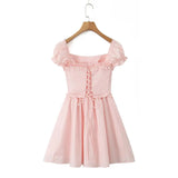 Pink Short Puff Sleeve Corset Style Mini Dress- Outfit