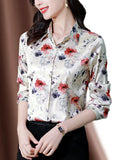 New Spring Women Silk Shirt Fashion Satin Long Sleeve Blouse Vintage Women's Elegant Blouses OL Womens Tops Female