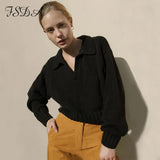 Green Long Sleeve Sweater Knitted Women V Neck Autumn Winter 2021 Fashion Pullover Casual Black