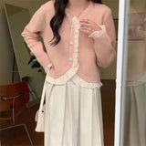 Zingj French Retro V-Neck Gentle Temperament Small Fragrant Wind Jacket Flounce Stitching Chiffon Knit Sweater Woman-Outfit
