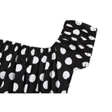 Retro Vintage 50s Tops Black Summer Short Sleeve Polka Dot Printed Cotton Shirts Slash Neck Pin Up Casual Women's