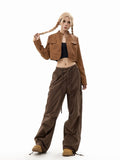 Zingj Cargo Pants Female 2024 New Spring Functional Casual Pants Multi-Pocket Versatile Straight Wide Leg