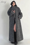 Autumn Winter Clothes Women Oversized Extra Long Casual Warm Grey Wool & Blends Coat Women Maxi Fluffy Woolen