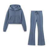 Women's Sports Style Suture Decoration Tight Waist Double-Sided Trumpet Trousers Zippered Sweater