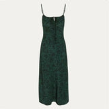 Strap Sleeveless Print Boho Summer Dress Long Women Green Floral Yellow Dresses Sundress Vintage French Style