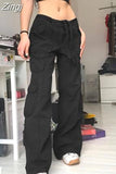 retro solid color overalls jeans women's Y2K street hip-hop trend all-match wide-leg pants couple casual loose